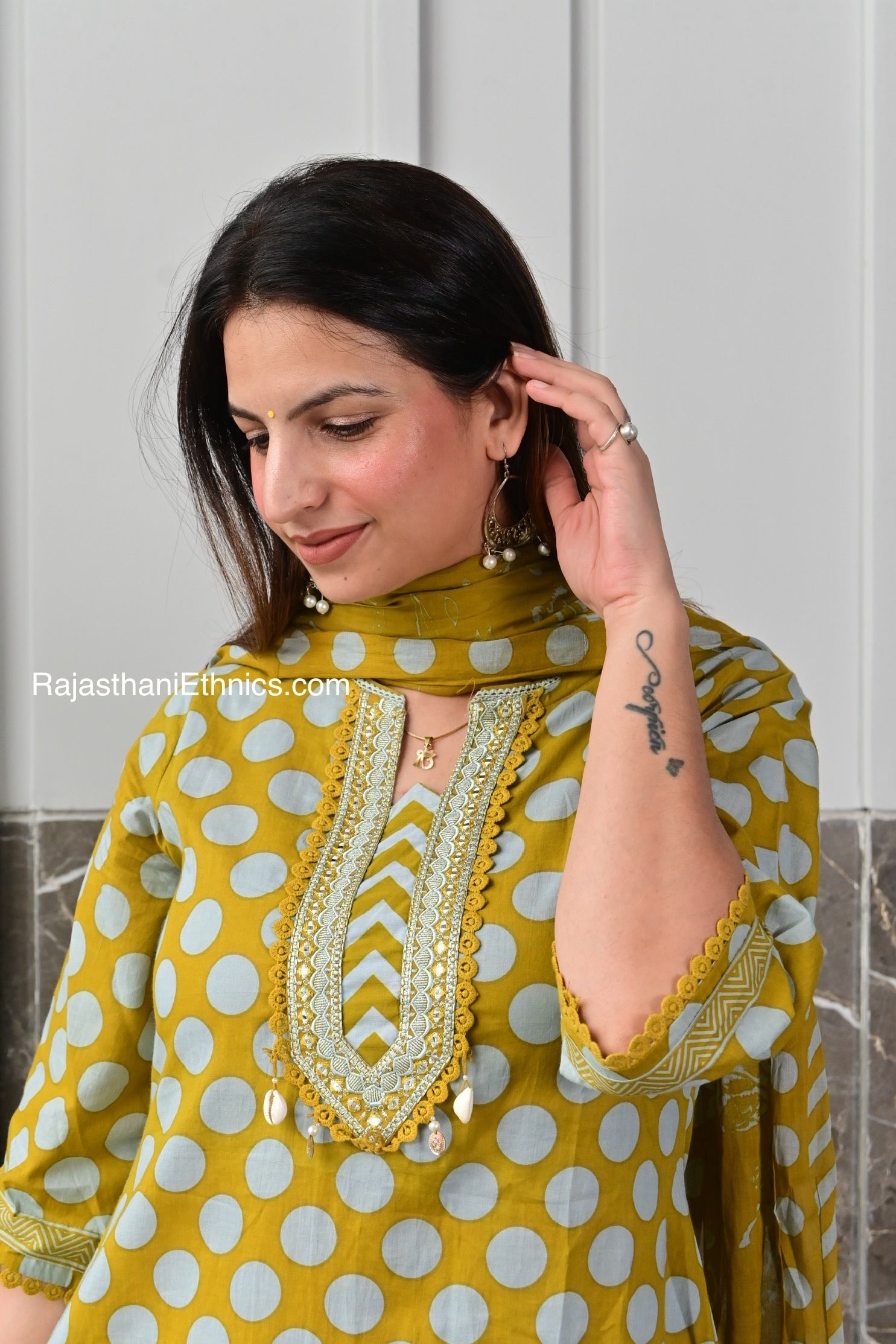 Yellow Printed Cotton Suit Set