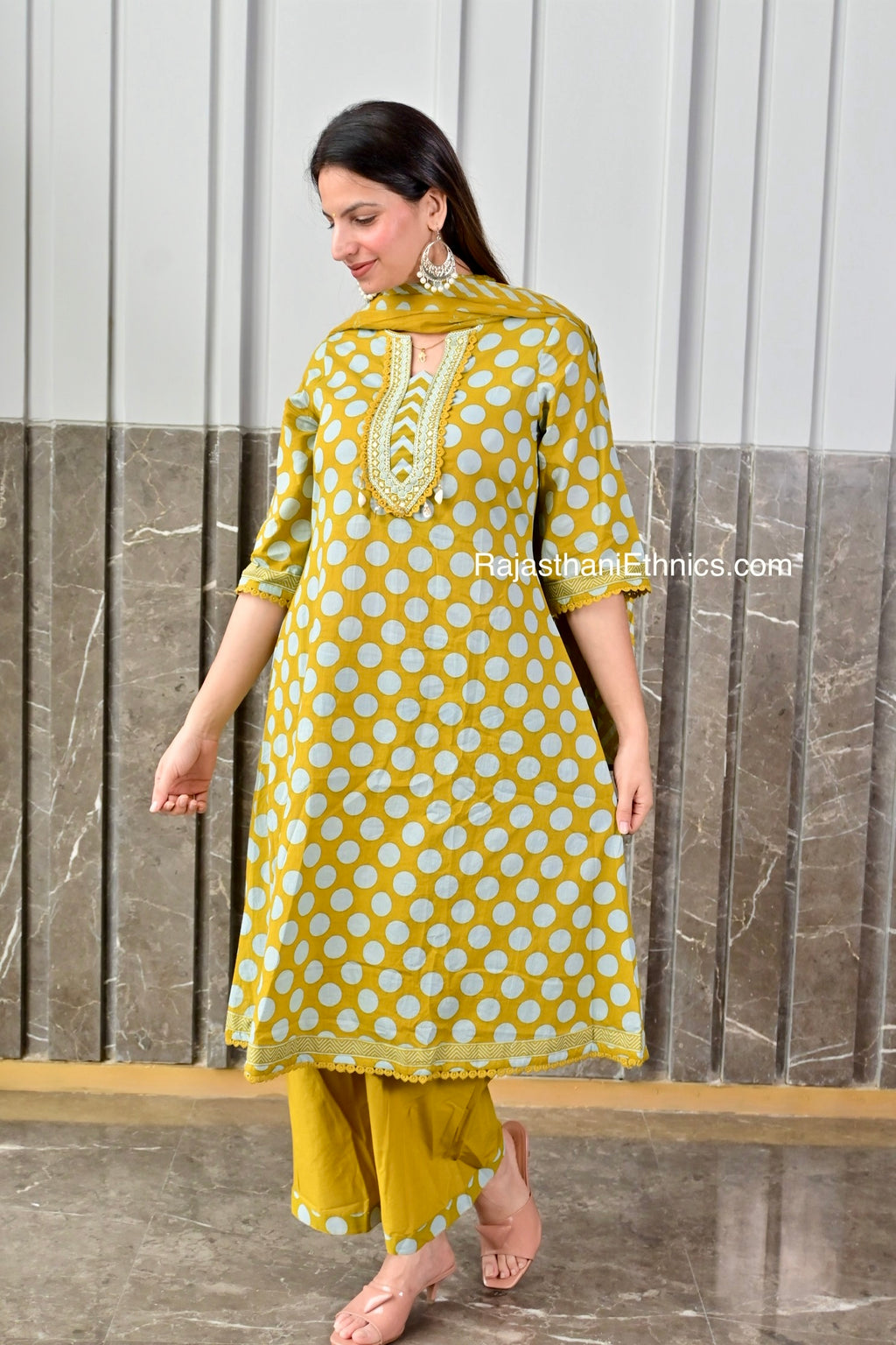Yellow Printed Cotton Suit Set
