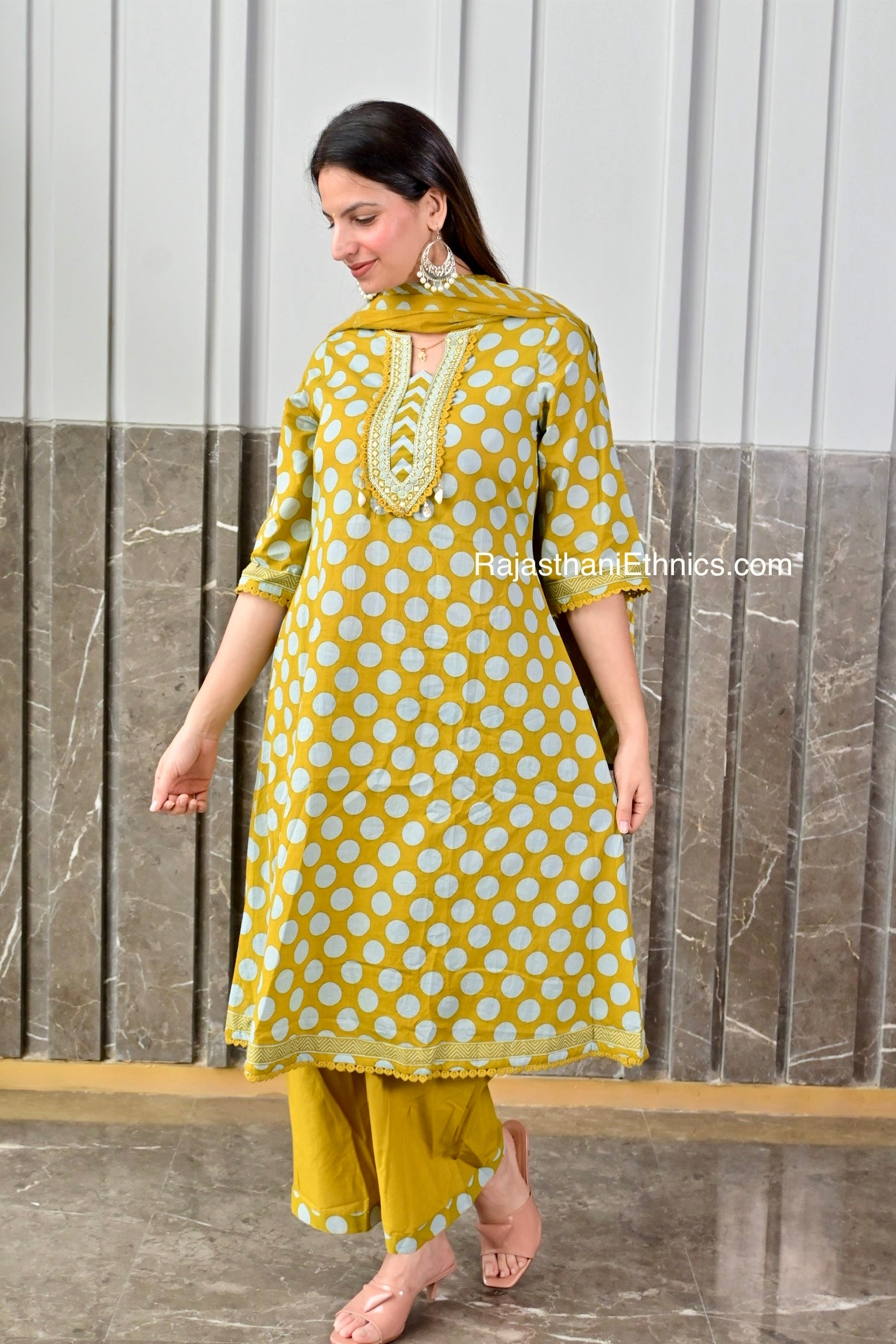 Yellow Printed Cotton Suit Set