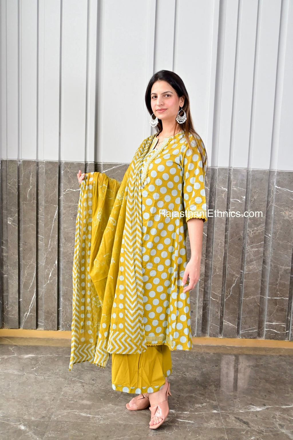 Yellow Printed Cotton Suit Set