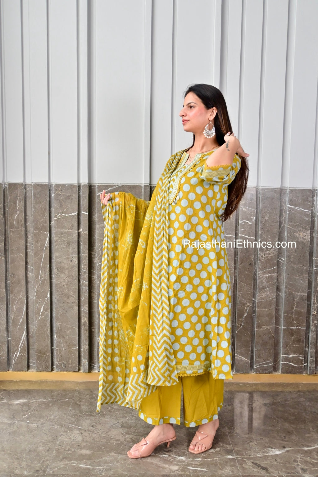 Yellow Printed Cotton Suit Set