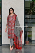 Red and Grey Designer Kurti Set