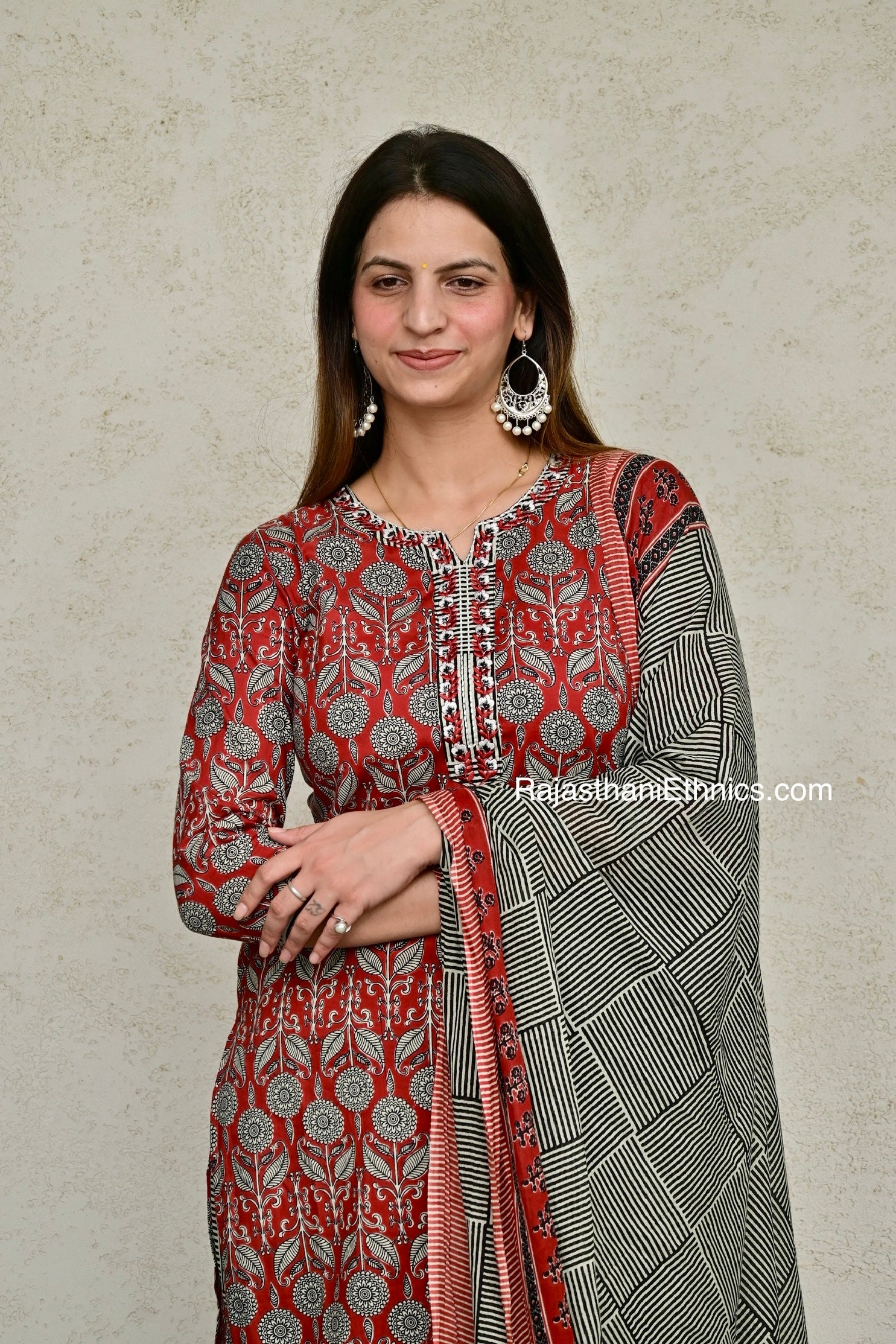 Red and Grey Designer Kurti Set