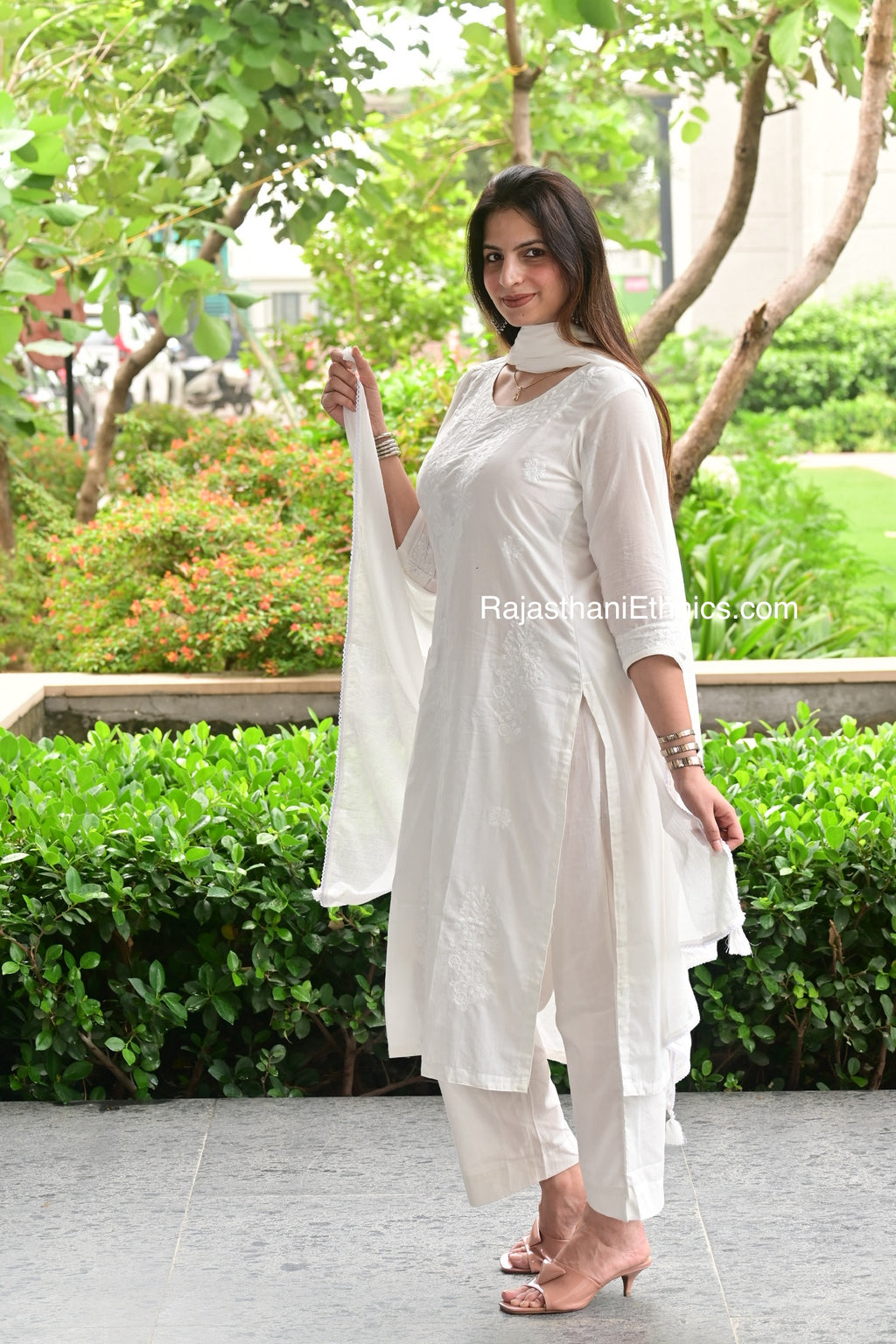 White embroidered Kurti set