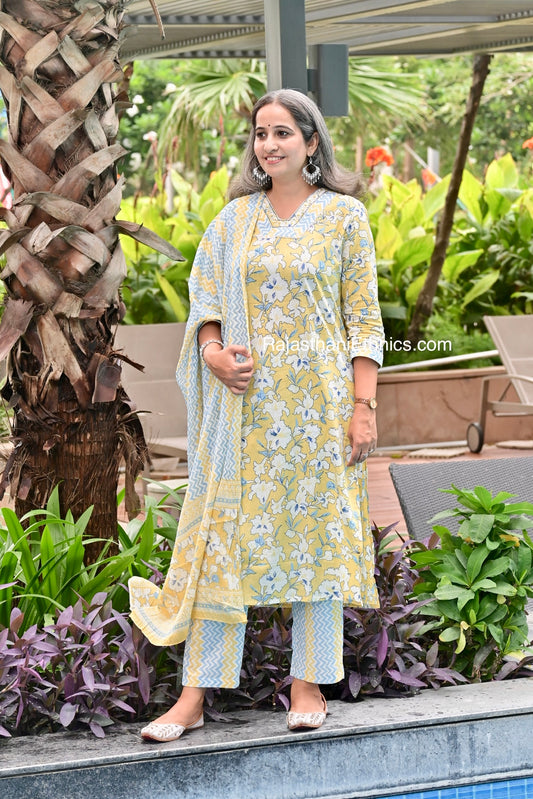 Yellow Floral Embroidered Lawn Suit