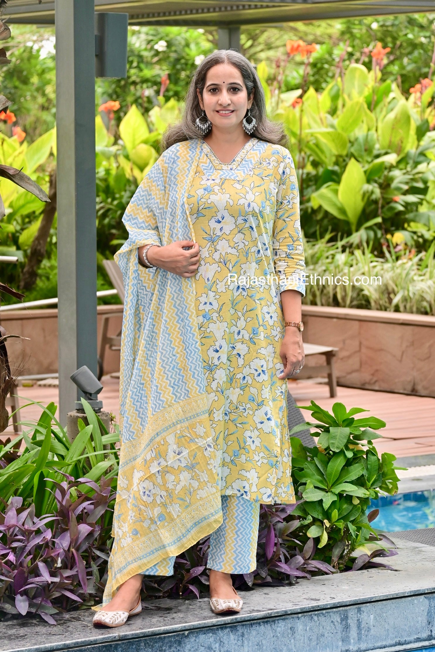 Yellow Floral Embroidered Lawn Suit