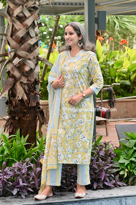 Yellow Floral Embroidered Lawn Suit