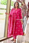 Pink Cotton Printed Kurta Set