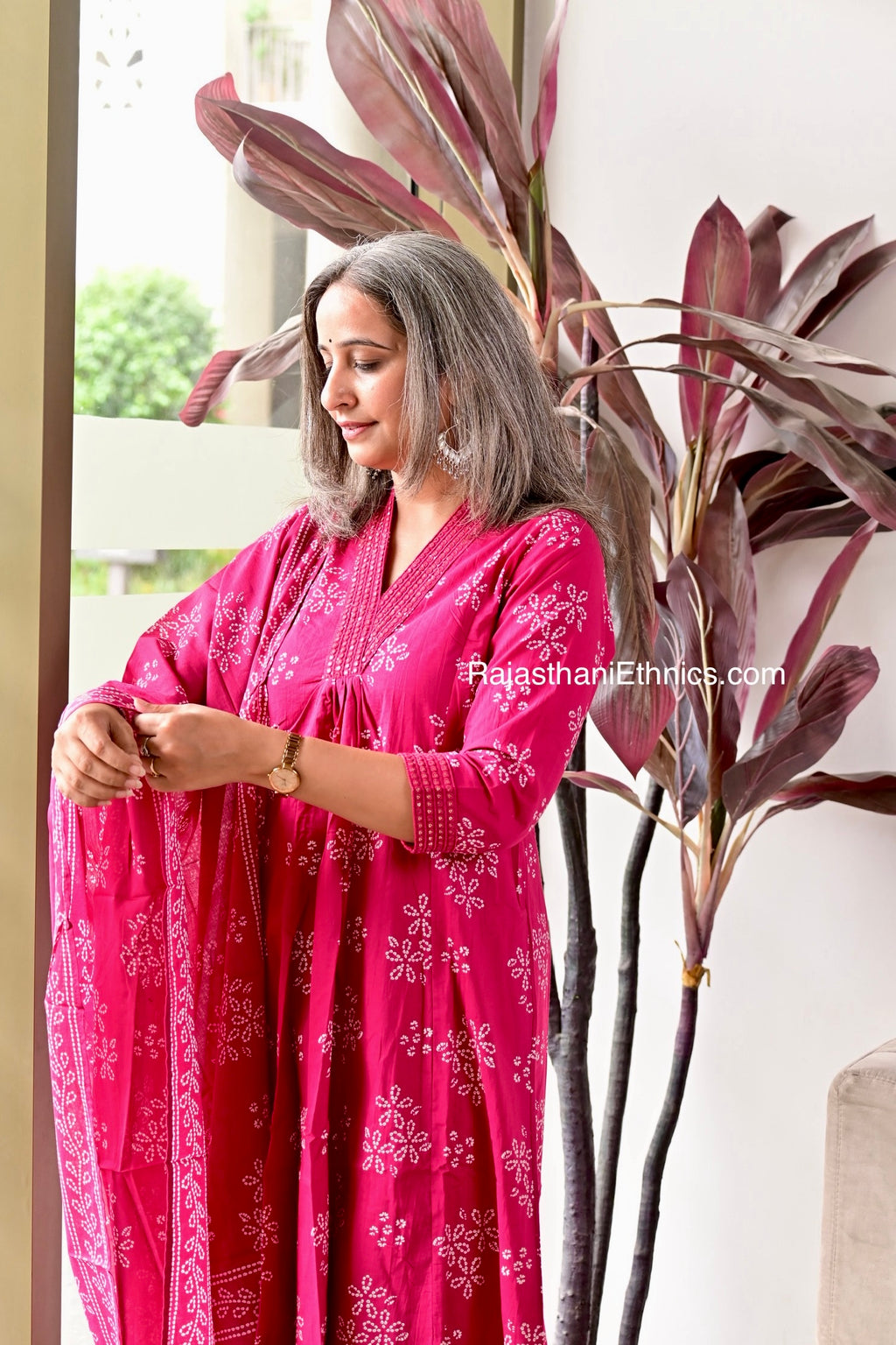 Pink Cotton Printed Kurta Set
