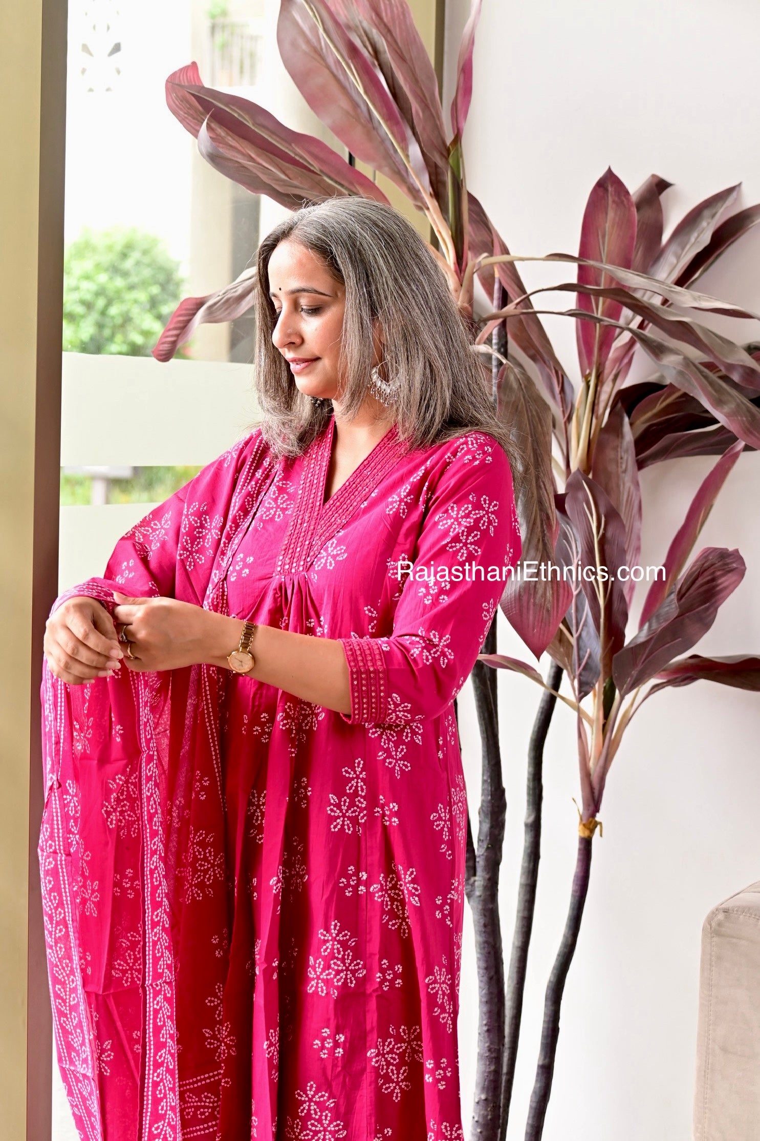 Pink Cotton Printed Kurta Set