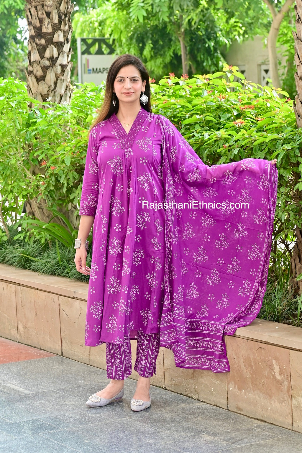 Purple Printed Cotton Suit Set