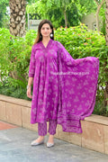 Purple Printed Cotton Suit Set