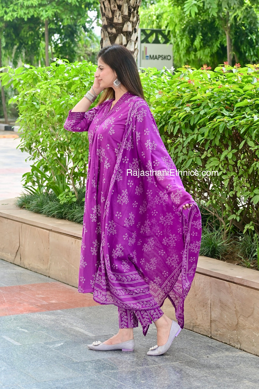 Purple Printed Cotton Suit Set