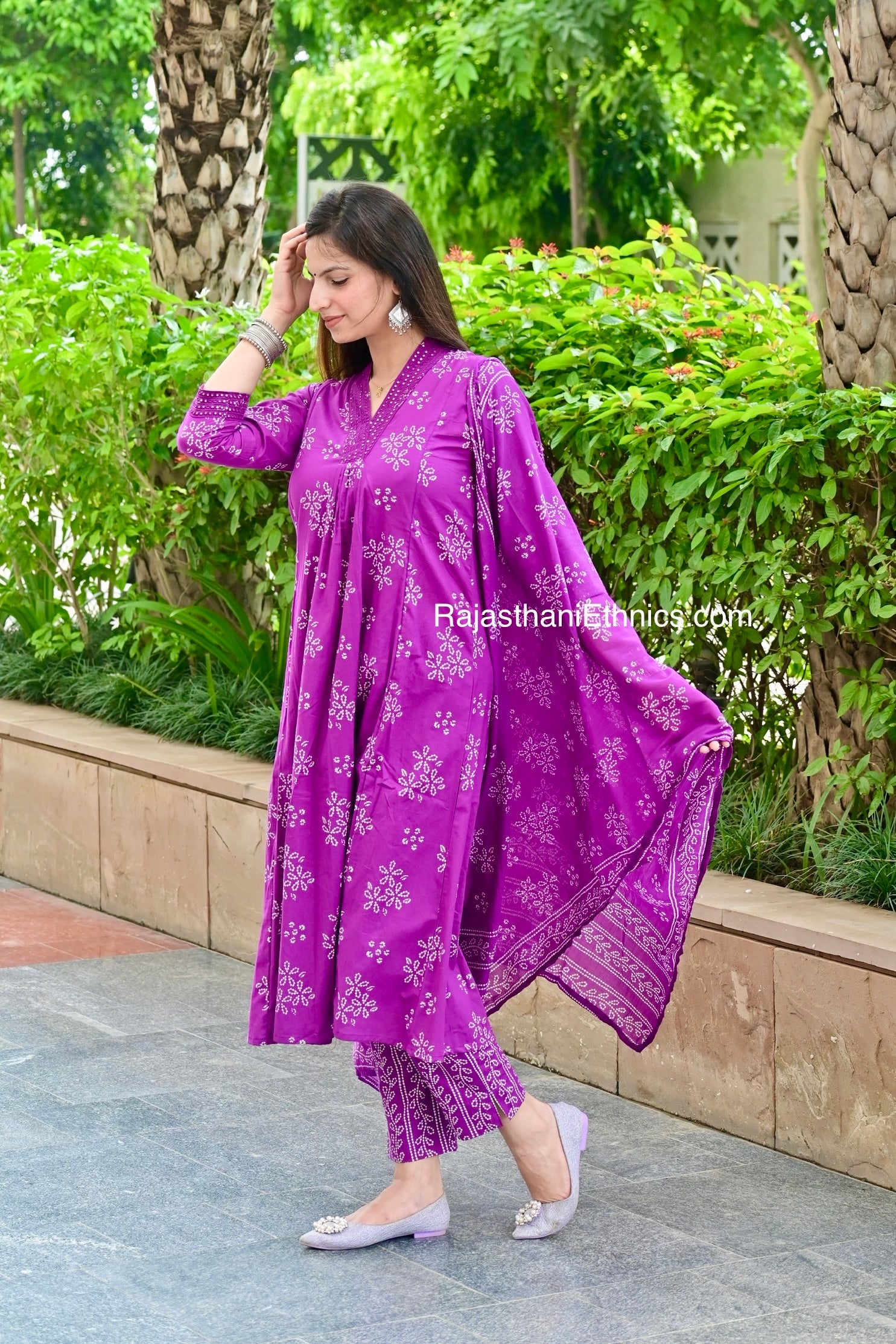 Purple Printed Cotton Suit Set