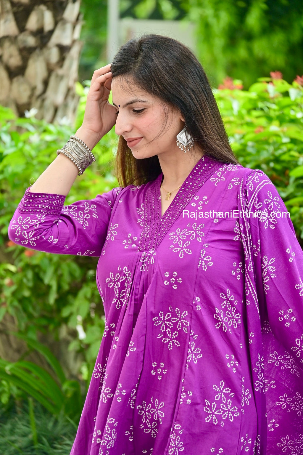 Purple Printed Cotton Suit Set