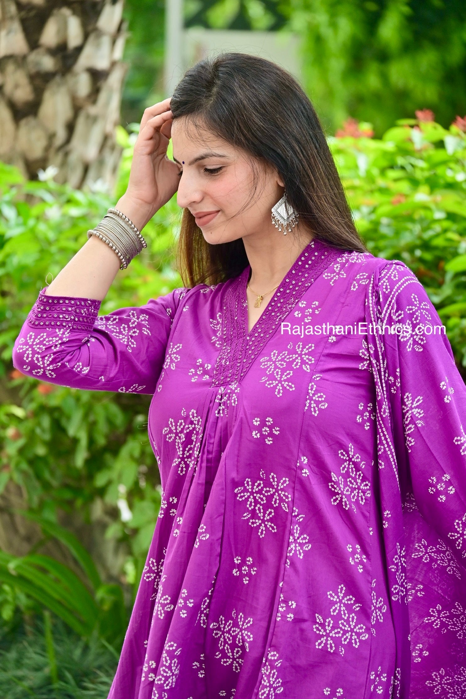Purple Printed Cotton Suit Set