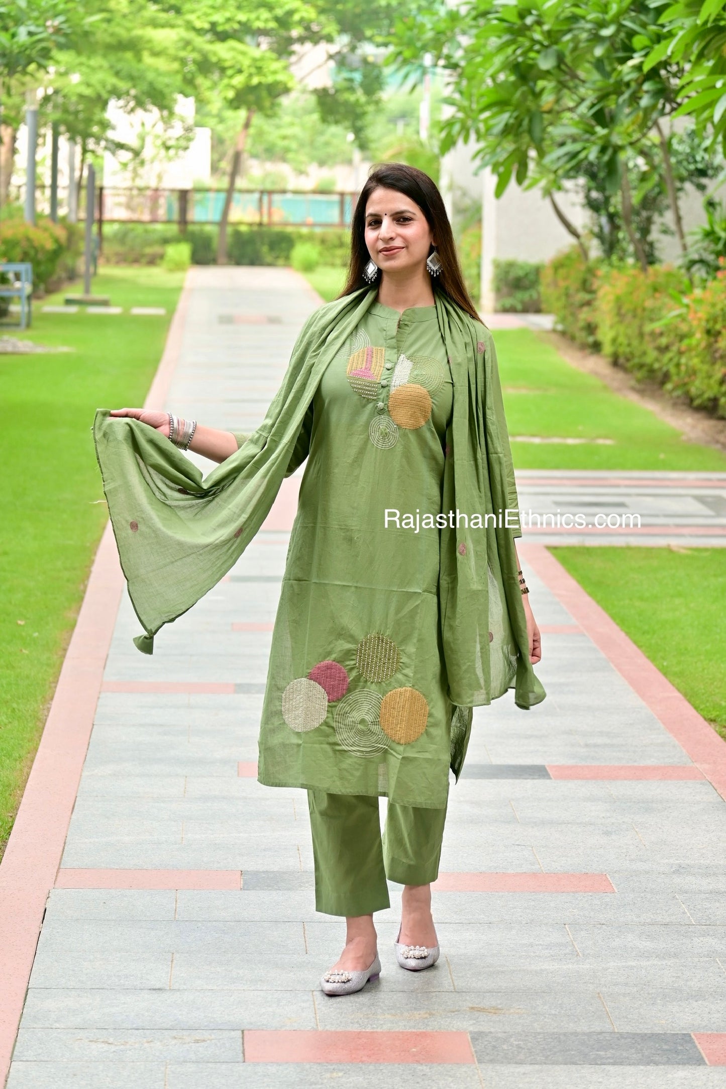 Green three piece kurti set