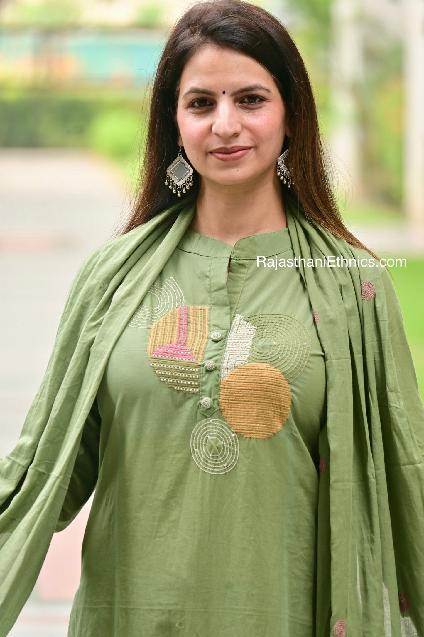Green three piece kurti set