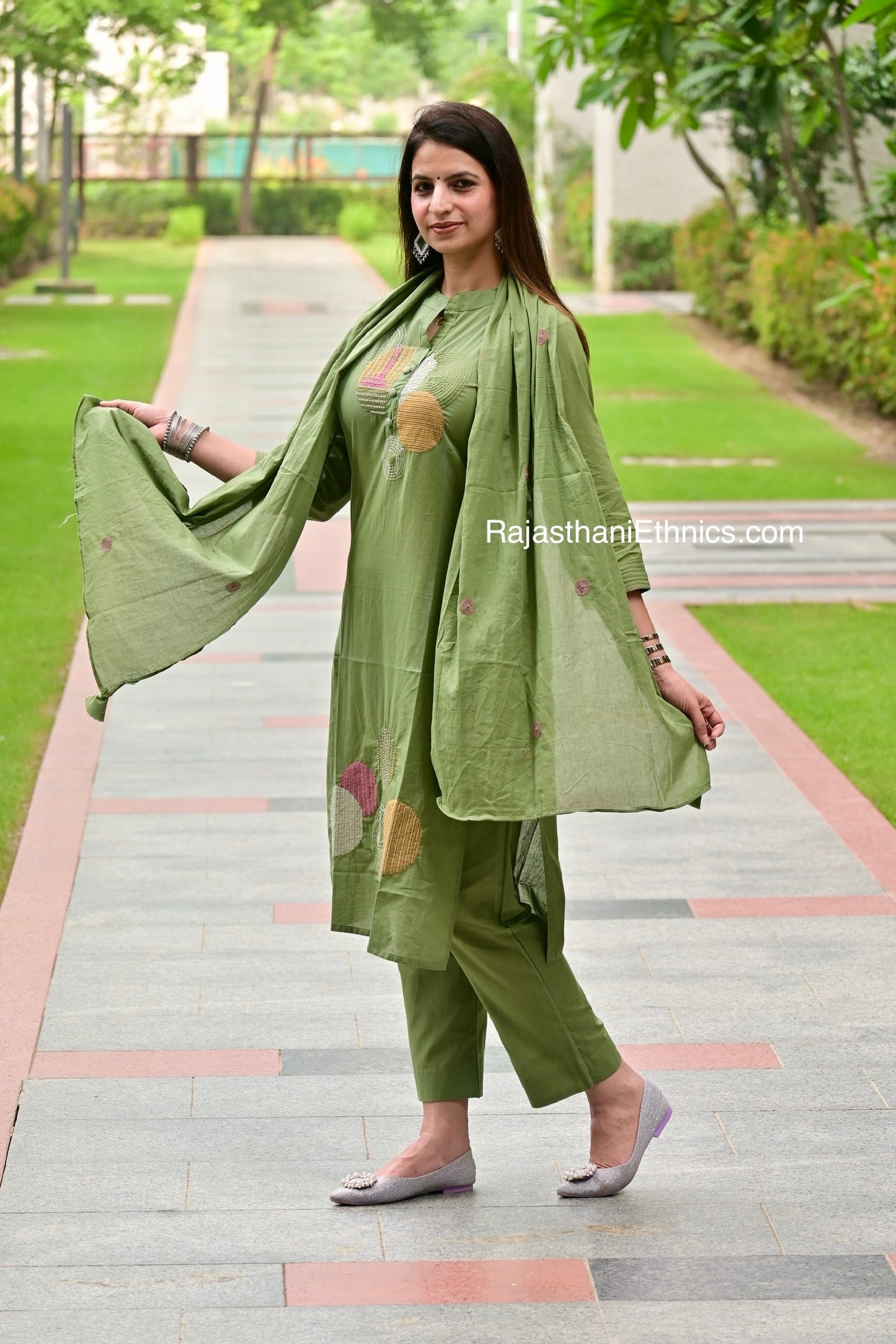 Green three piece kurti set