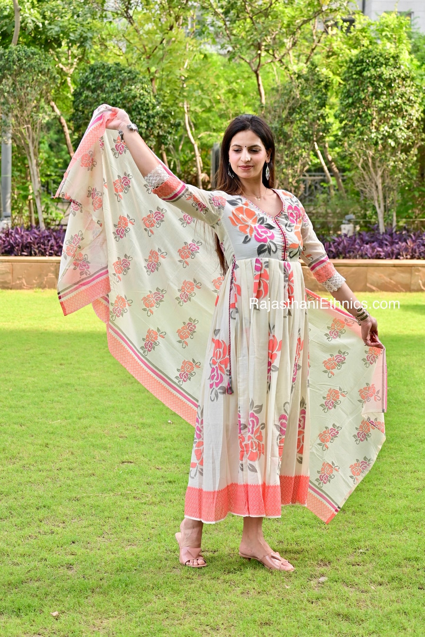 Floral Printed Anarkali Kurta with Dupatta