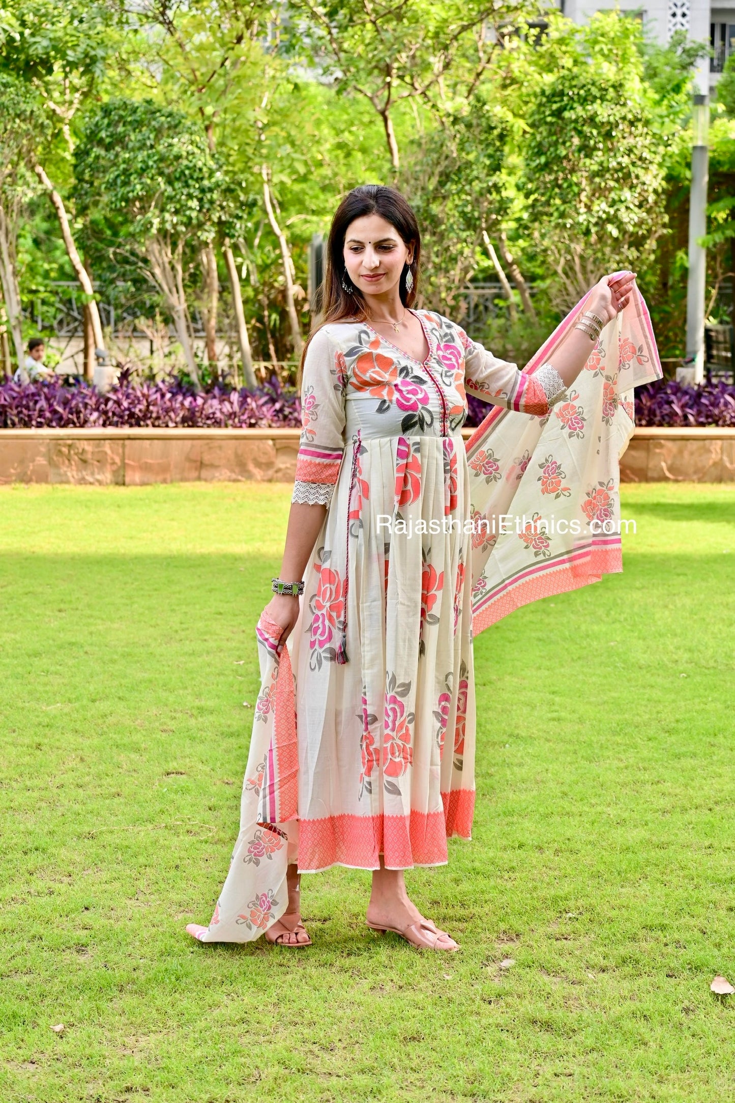 Floral Printed Anarkali Kurta with Dupatta