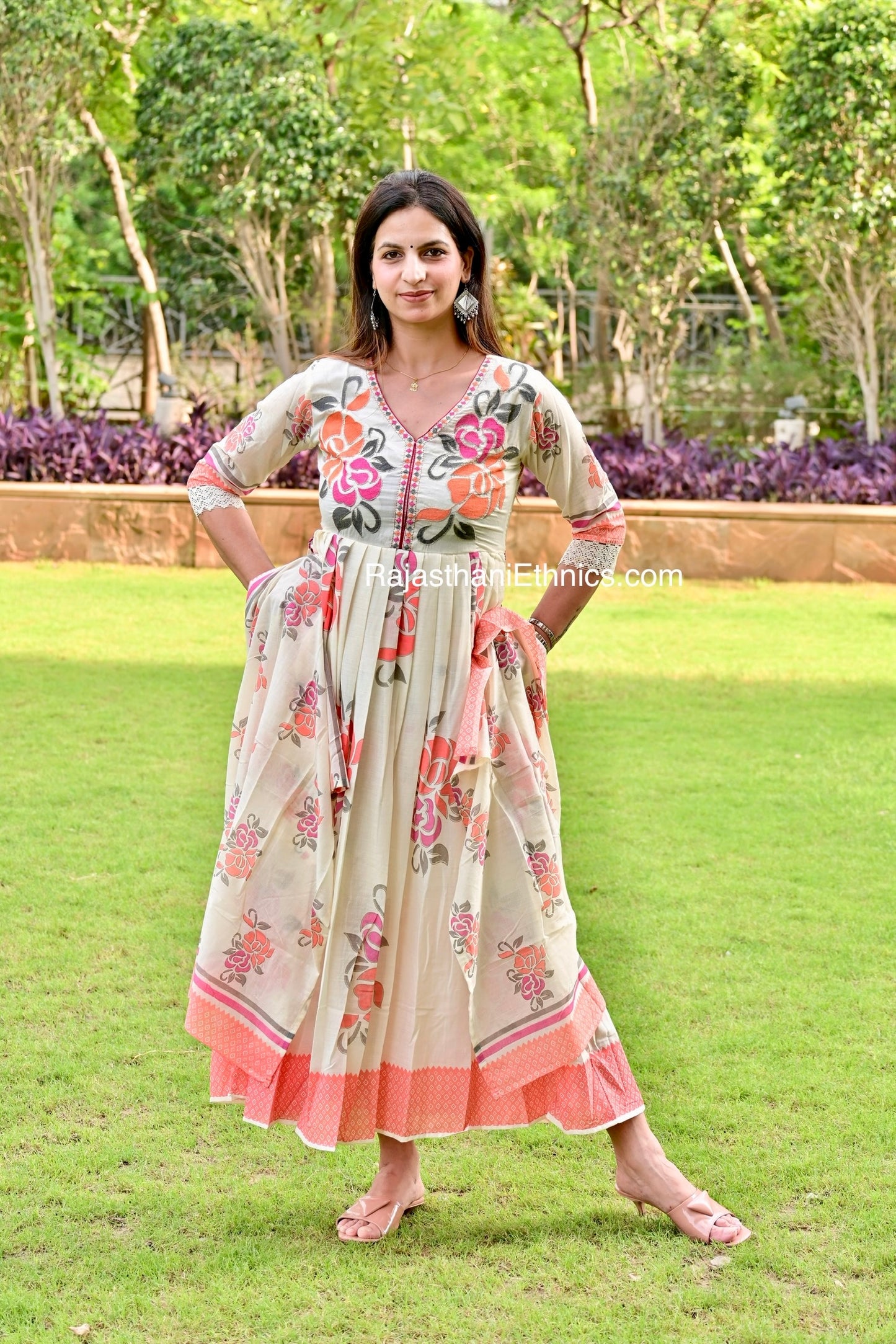 Floral Printed Anarkali Kurta with Dupatta