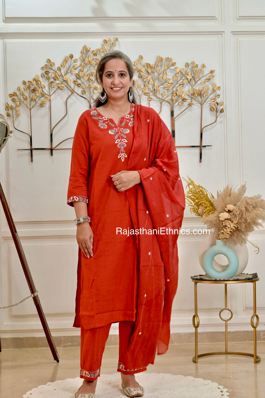 Rust Embroidered Kurta Set