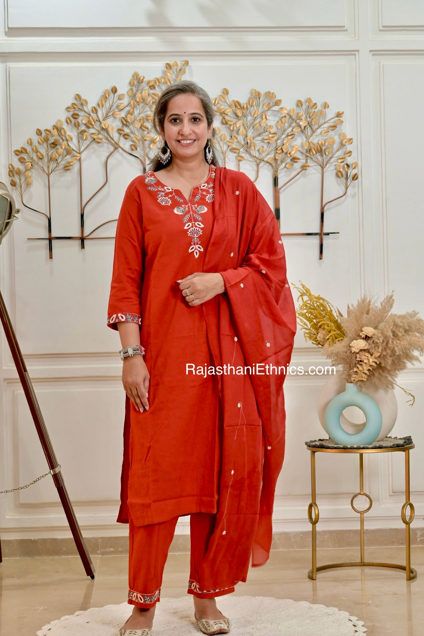 Rust Embroidered Kurta Set