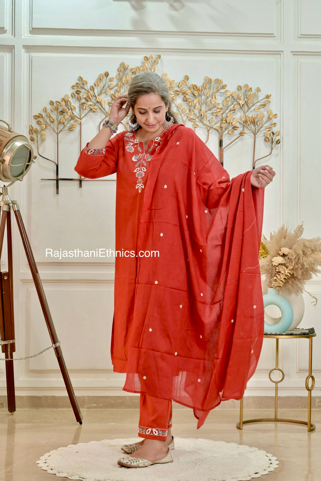 Rust Embroidered Kurta Set