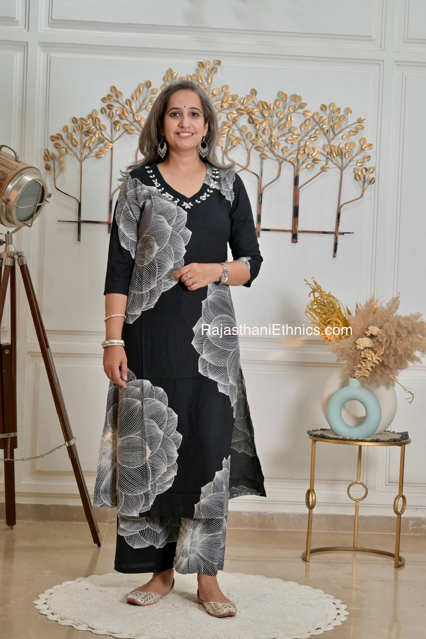 Black Floral Kurta Set
