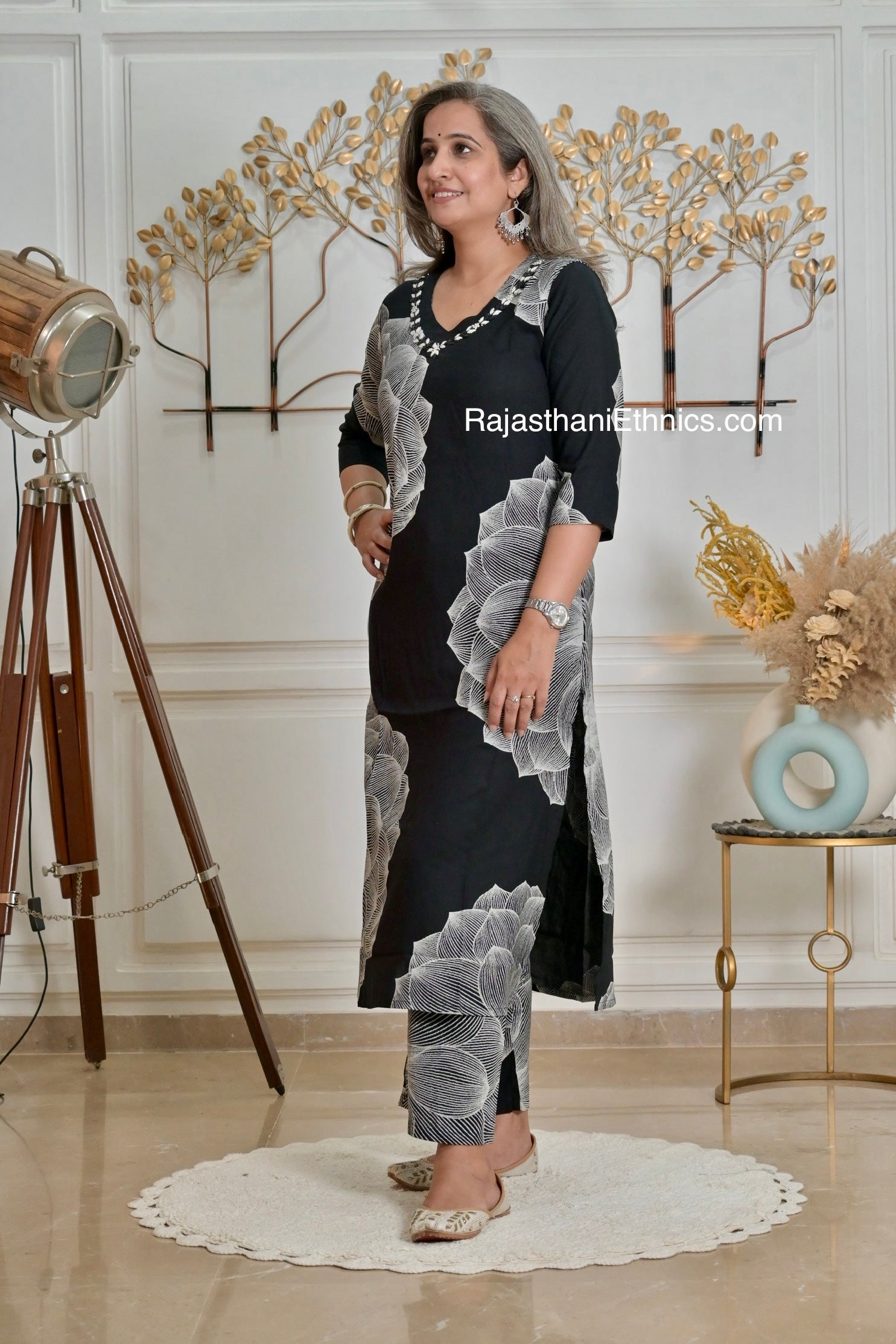 Black Floral Kurta Set