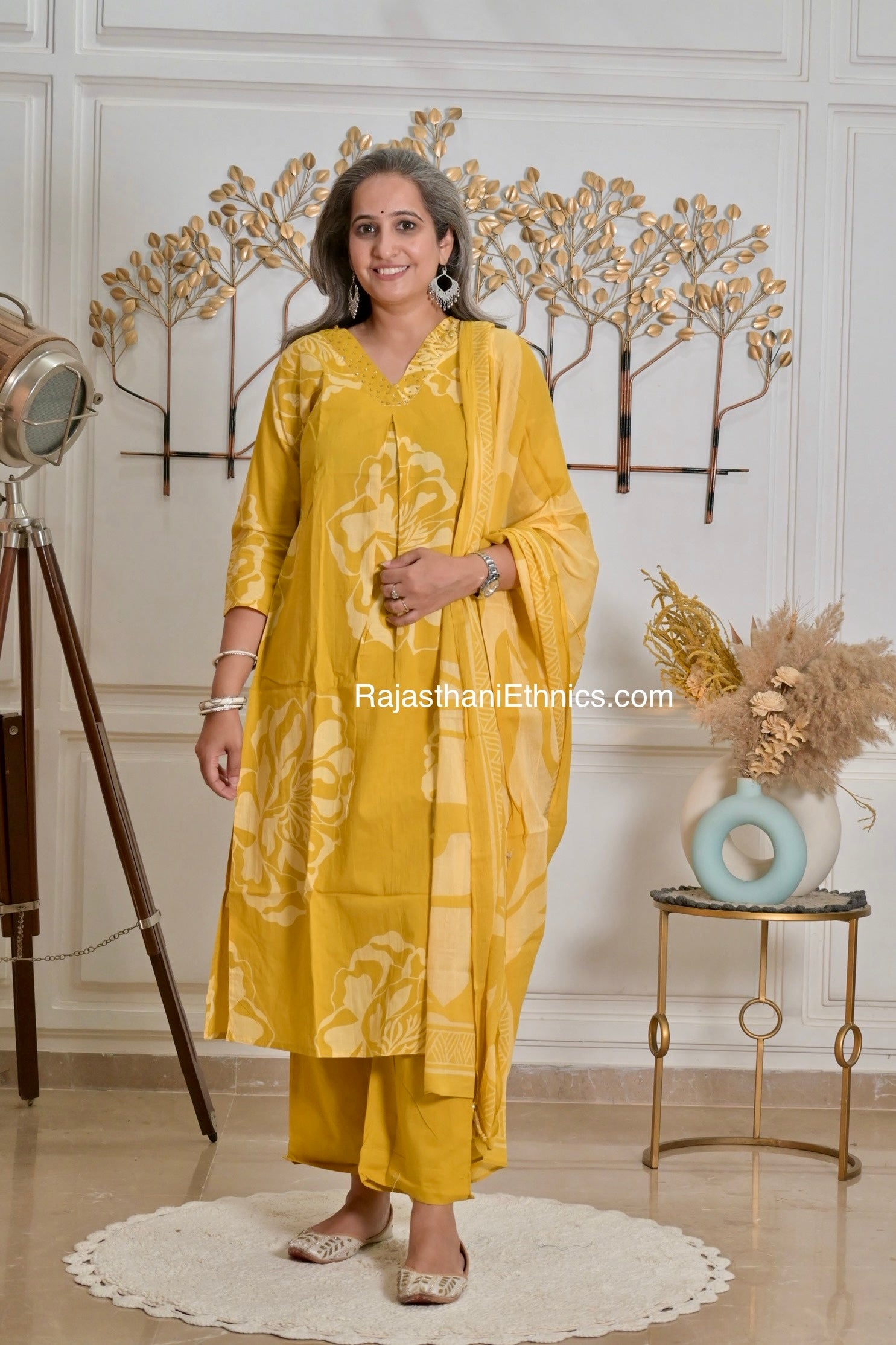 Yellow Printed Kurta Set