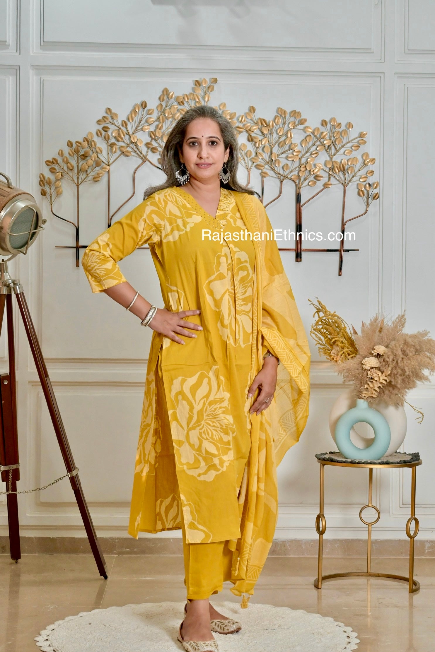 Yellow Printed Kurta Set